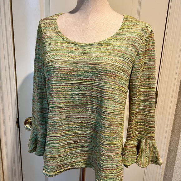 Kendall Creek Collections Tops - Boho Green Pink Bell Sleeve Women's Blouse